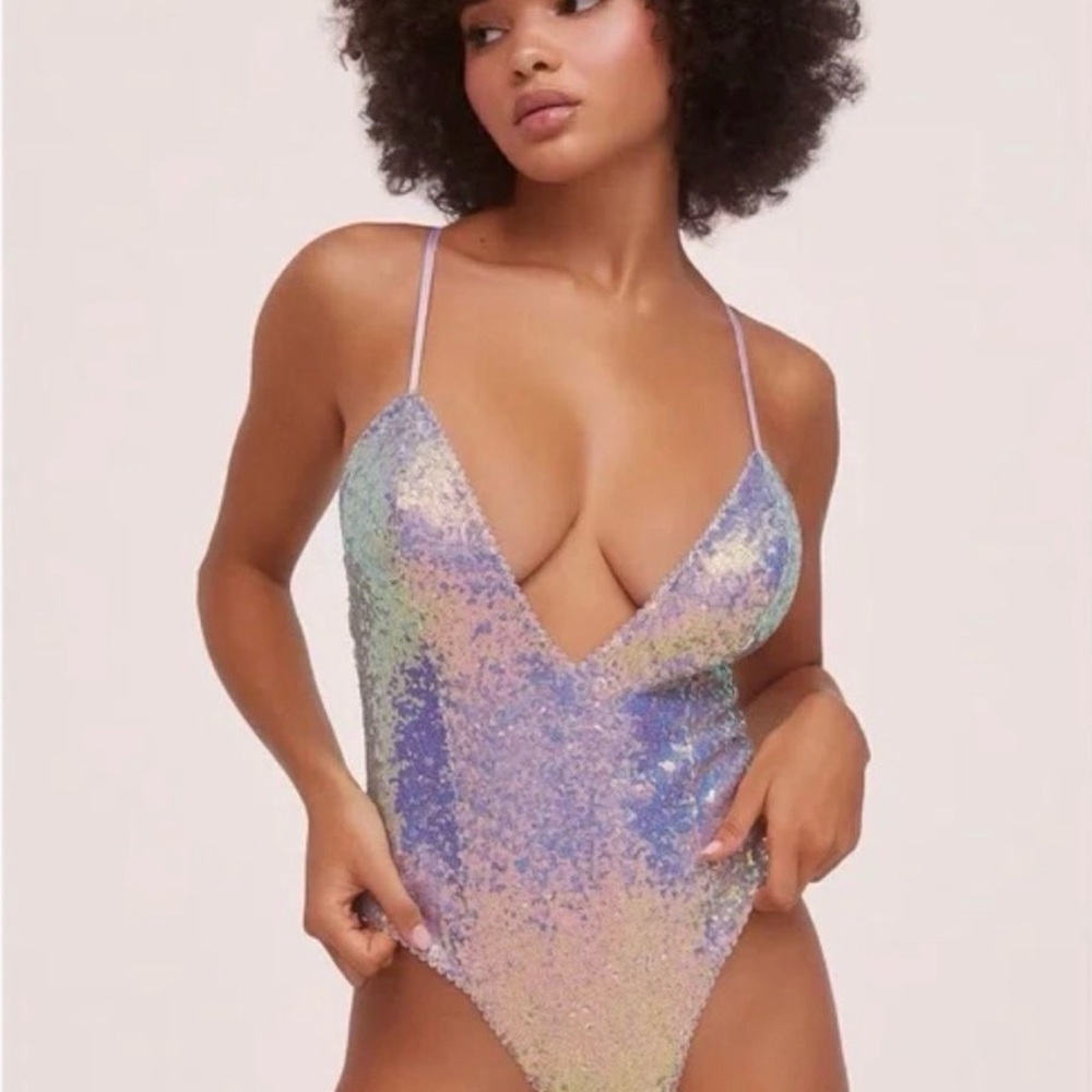 Sequin V-Neck Iridescent Bodysuit - Women Tops